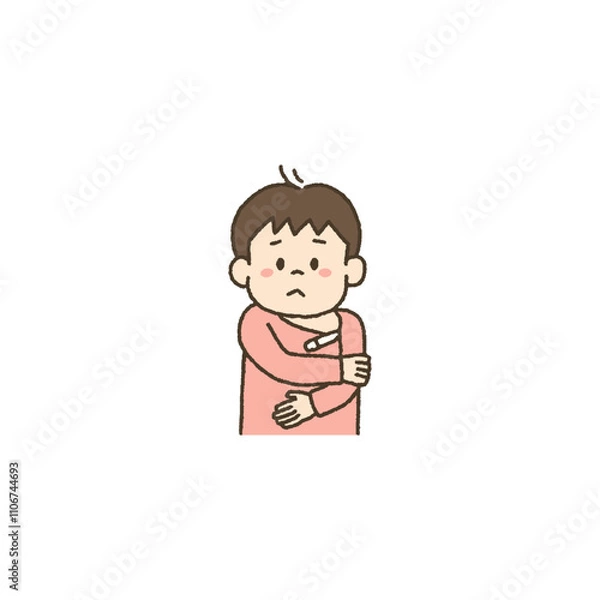 Fototapeta 体温を自分で測る子供のイラスト