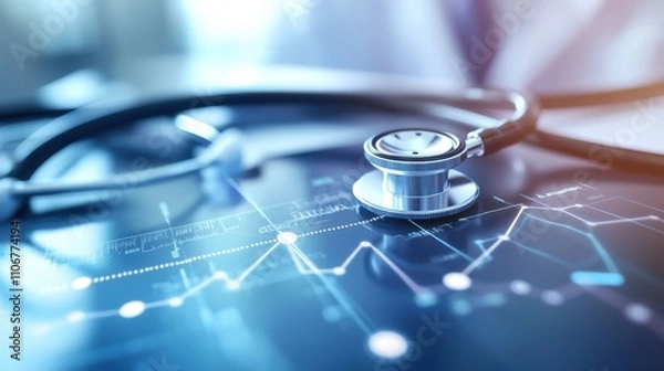 Obraz Medical Data Analysis with Stethoscope and Graphs