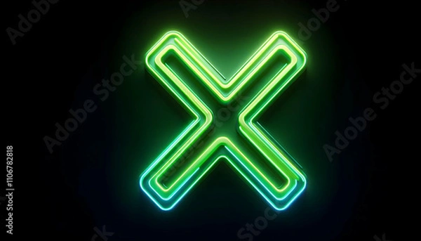 Fototapeta  Icon A neon green cancel cross icon on a black background, isolated to symbolize rejection or wrong actio4