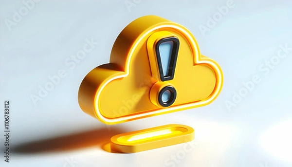 Obraz  Icon A 3D yellow warning sign icon with a neon exclamation mark, floating above a white background, casti2