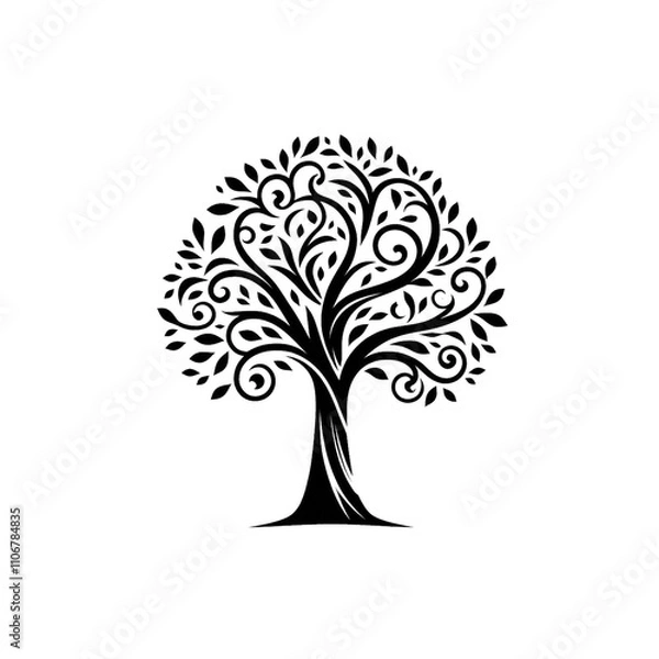Fototapeta Silhouette of a Black Tree on a White Background