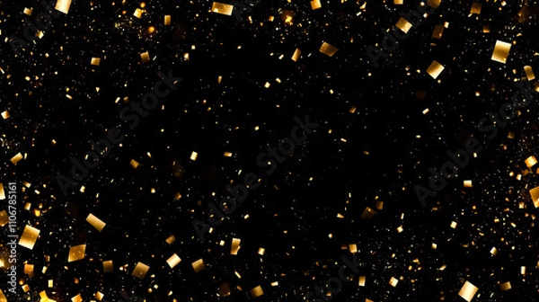 Obraz 黒背景にきらめく金色の紙吹雪の背景