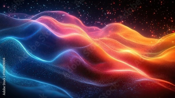 Fototapeta A digital background with blue, red, and green data flows, symbolizing technological innovation