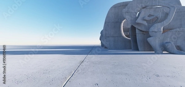 Fototapeta 3d render of abstract futuristic architecture with concrete floor.