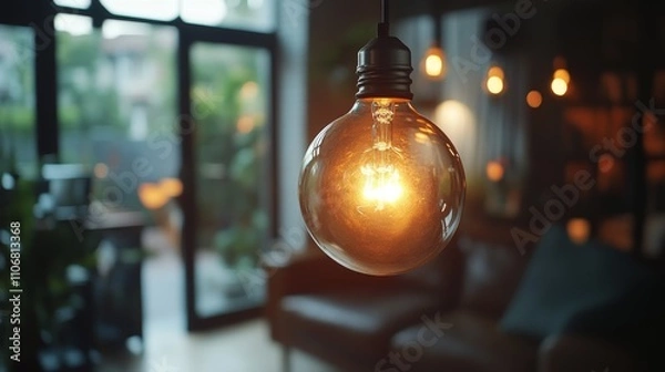 Obraz Close-Up of a Glowing Filament Light Bulb
