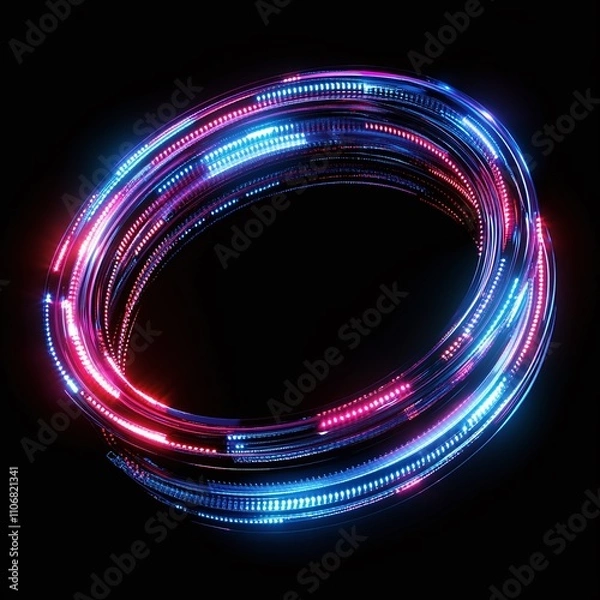 Fototapeta Colorful Neon Light Trails Create a Dynamic Circular Shape on a Black Background for Creative Background Use