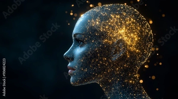 Fototapeta Abstract Portrait of a Woman Composed of Glowing Particles