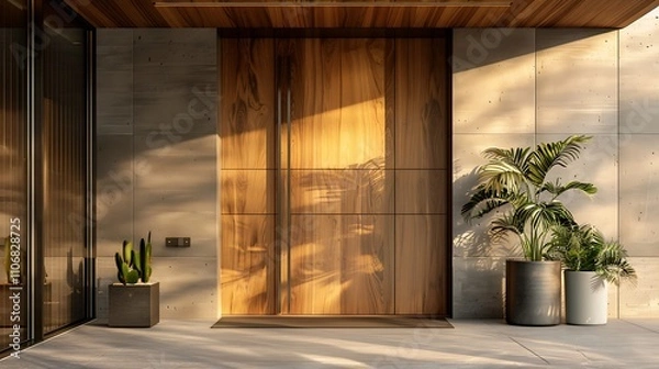 Obraz Modern and eco-friendly wooden door made from sustainable materials for a stylish and environmentally friendly home