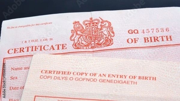 Fototapeta Birth Certificate