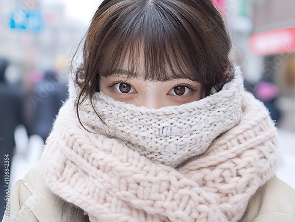 Obraz マフラーと日本人女性