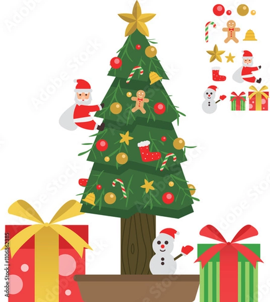 Fototapeta 賑やかな「クリスマスツリー」ベクターイラストセット