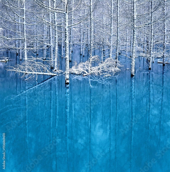 Fototapeta 青い池とカラマツ（美瑛町）