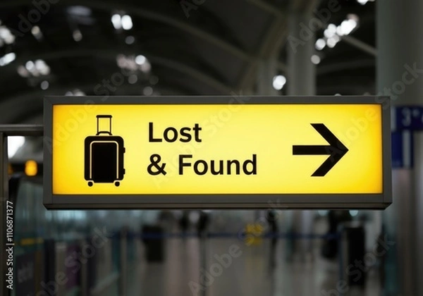 Obraz Airport Lost and Found Sign Illuminated with Directional Arrow