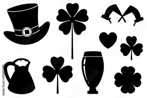 Fototapeta St. Patrick's Day Silhouette Elements, Silhouette Design Pack for St. Patrick's Day Celebrations,  Silhouette Elements Collection for St. Patrick's Day,  St. Patrick’s Day Silhouette Collection - Sham