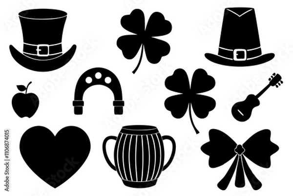 Fototapeta St. Patrick's Day Silhouette Elements, Silhouette Design Pack for St. Patrick's Day Celebrations,  Silhouette Elements Collection for St. Patrick's Day,  St. Patrick’s Day Silhouette Collection - Sham