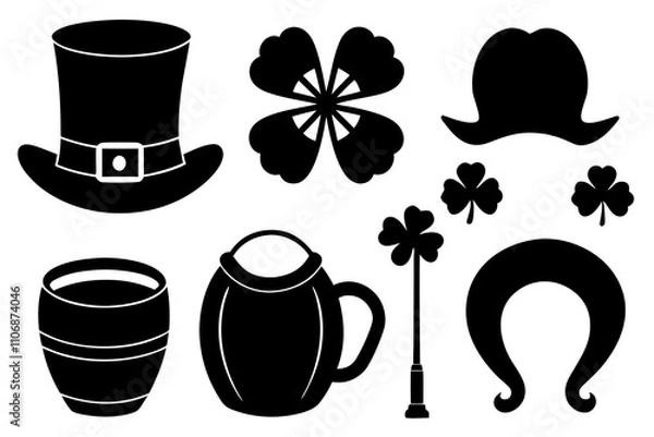 Fototapeta St. Patrick's Day Silhouette Elements, Silhouette Design Pack for St. Patrick's Day Celebrations,  Silhouette Elements Collection for St. Patrick's Day,  St. Patrick’s Day Silhouette Collection - Sham