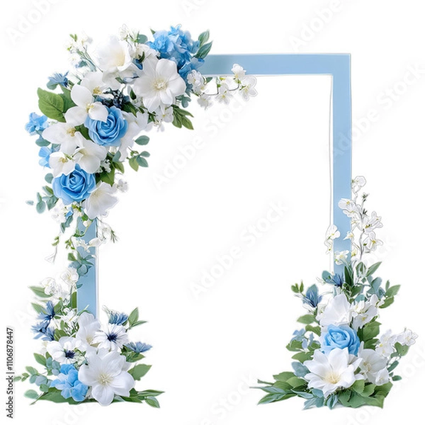 Obraz A blue frame decorated with flowers.
The frame is light blue, square in shape.