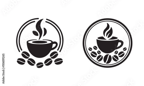 Obraz Coffee vector logo design with unique concept Premium Vector, A cup of hot cafe coffee or caffeine drink flat vector icon for food apps and websites