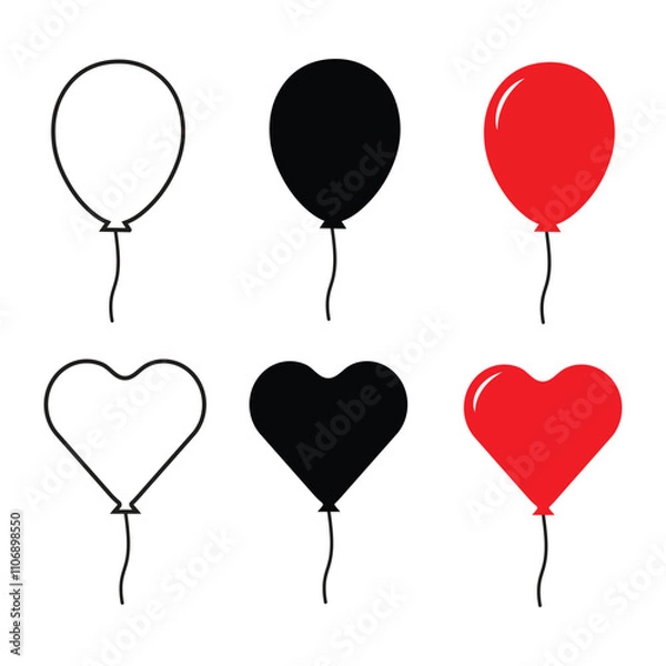 Fototapeta Balloon vector set with black, white and red color illustration. Love balloon clipart vector.