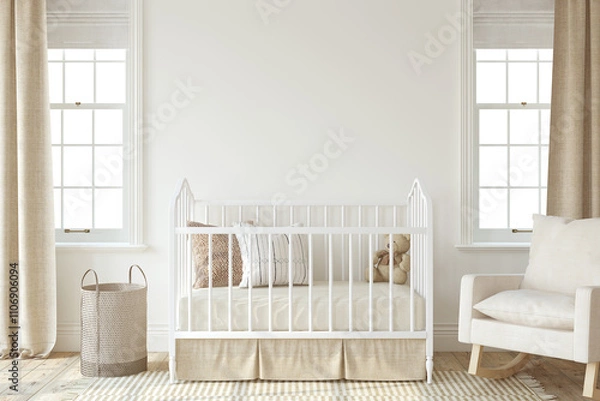Obraz Nursery interior in romantic style. Interior mockup. 3d render.
