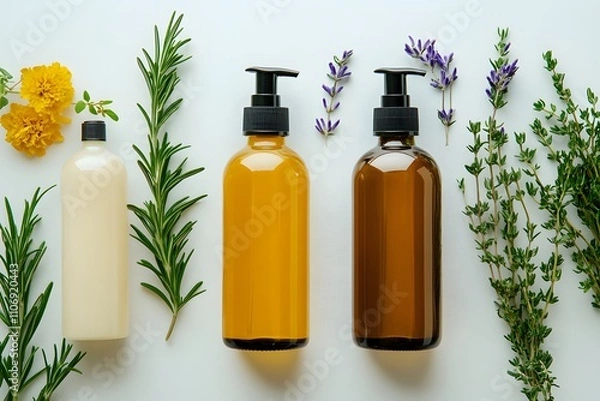 Obraz Rosemary Beauty Products, Shampoo, Cosmetics, Oil, Mock-up Products, Generative AI