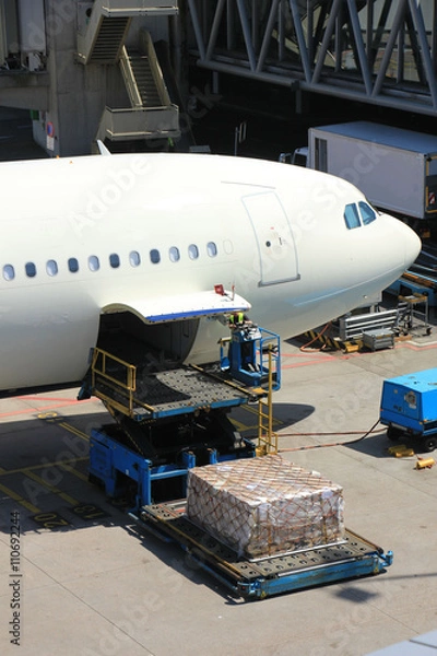 Fototapeta Loading cargo on a plane