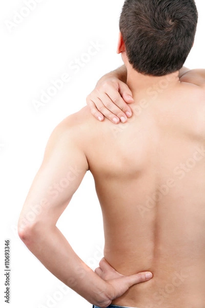 Fototapeta Bared guy is suffering from backache