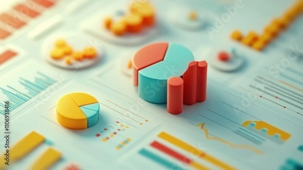 Obraz Colorful data visualization with charts and graphs for analysis and presentation.