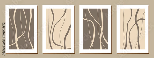 Fototapeta Set of stylish templates with organic abstract shapes and lines in nude colors. Pastel background in minimalist style. Contemporary vector Illustration