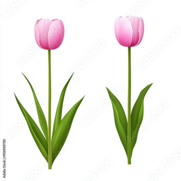 Fototapeta Beautiful Pink Tulips Isolated on a White Background, Perfect for Spring Designs, Illustrations, Floral Patterns, and Nature-Themed Projects