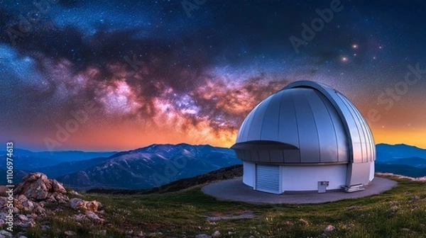 Fototapeta Futuristic space observatory dome on high mountain