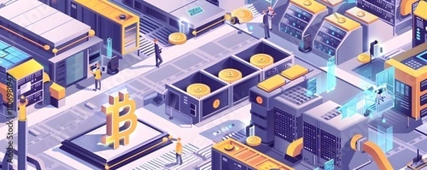 Fototapeta Bitcoin Mining Factory Automated Cryptocurrency Production