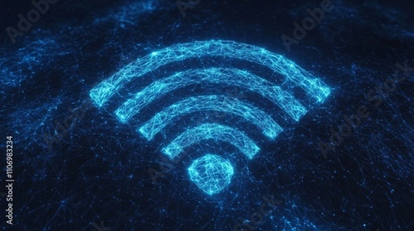 Obraz Futuristic Wifi 7 Network Concept with Intricate Light Patterns and Geometric Shapes - Ultra-Detailed 3D Render Digital Artwork