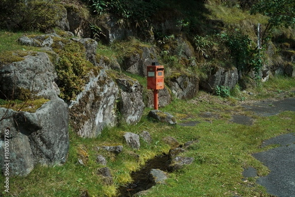 Obraz 山の中の赤いポスト