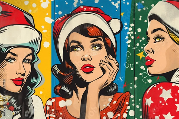 Obraz Creative Christmas Concept. Pop Art Retro Comics Style Poster for Advertising. Generative AI