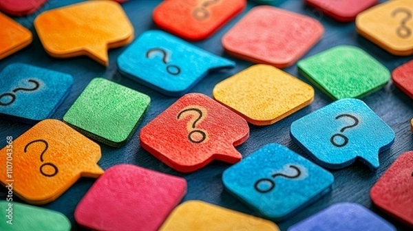 Obraz Colorful speech bubbles display multiple question marks