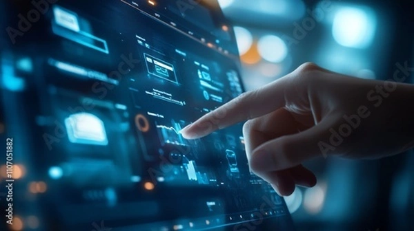 Fototapeta Business owner adjusting and customizing features in a software dashboard., AI Generative
