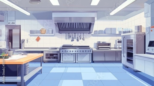 Obraz Empty restaurant kitchen with professional equipment, AI Generative