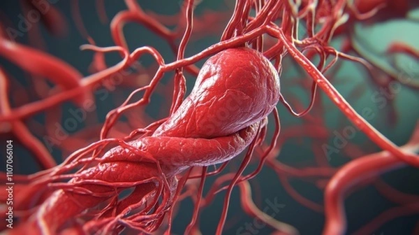 Fototapeta A detailed illustration of the human circulatory system, emphasizing blood flow and cardiovascular health, macro shot