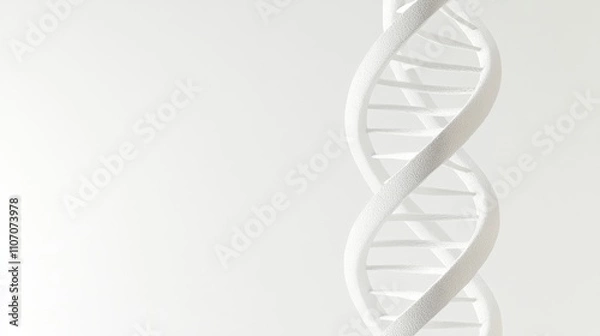 Fototapeta A DNA double helix structure against a simple white background, representing genetic research and health, Minimalist style