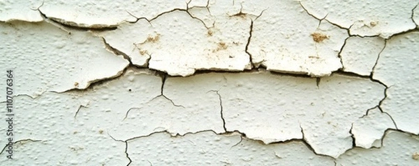 Fototapeta Cracked White Wall A Close-Up of Aging and Deterioration