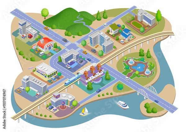 Obraz 生活に根差したスマートシティの町並みイラスト   バリエーションあり