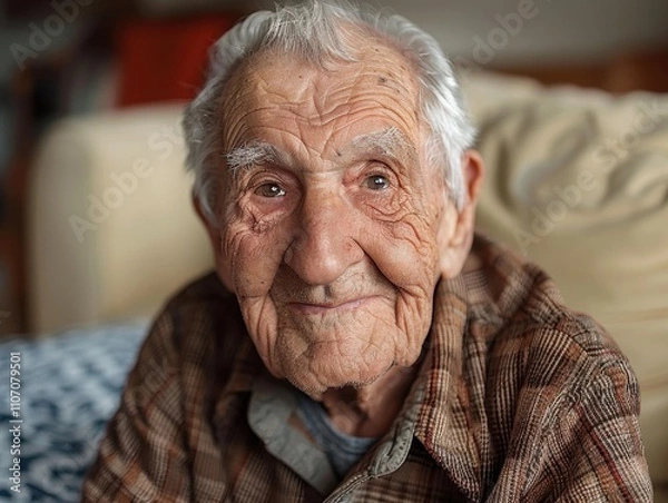 Fototapeta A warm portrait of an elderly man with a gentle smile, showcasing his wisdom and life experience.