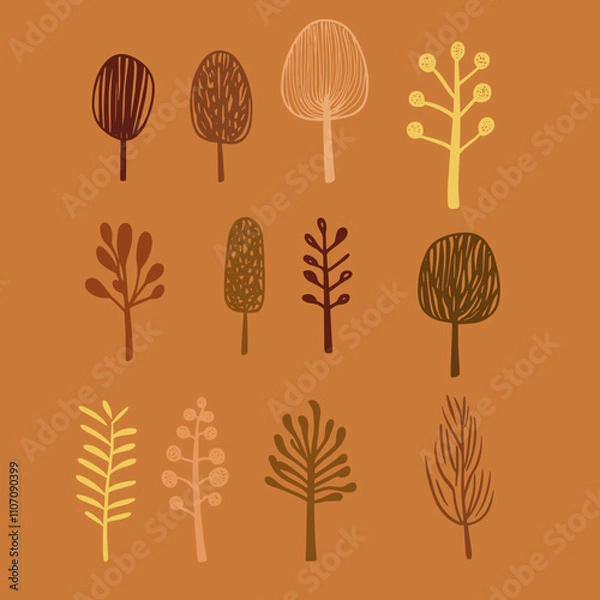 Fototapeta cute botanical tree design elements set