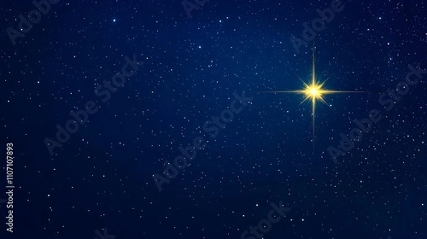Fototapeta  starry night sky with a bright North Star guiding the way, copy space