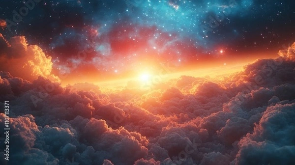 Fototapeta Peaceful starlit sky with a soft gradient, featuring ample copy space for versatile designs and concepts