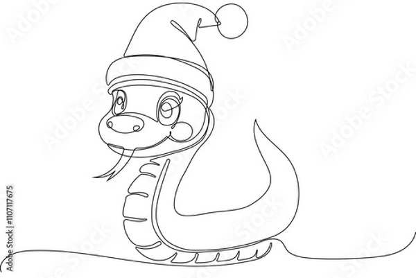 Fototapeta Vector doodle illustration, hand drawn in cartoon style. Black and white linear drawing of Santa Claus on the roof in a chimney. Vector illustration