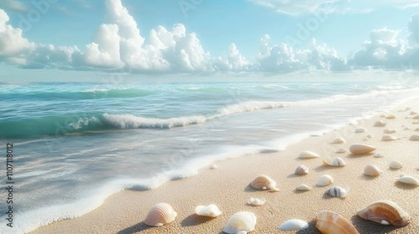 Obraz Beach with shells and gentle waves