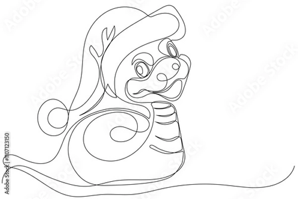 Fototapeta Vector doodle illustration, hand drawn in cartoon style. Black and white linear drawing of Santa Claus on the roof in a chimney. Vector illustration