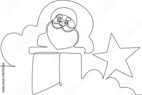 Fototapeta Vector doodle illustration, hand drawn in cartoon style. Black and white linear drawing of Santa Claus on the roof in a chimney. Vector illustration